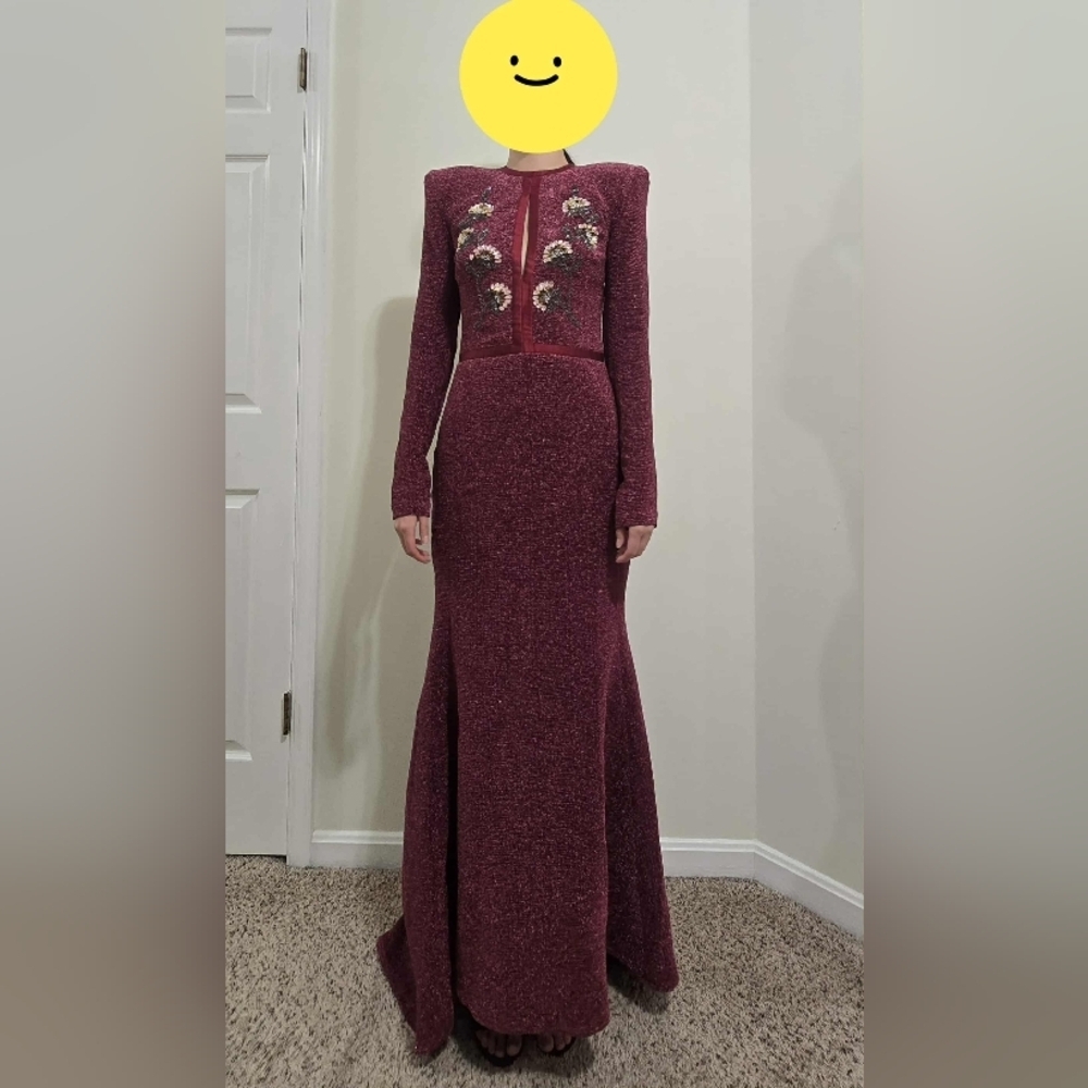Elegant Burgundy Long Sleeve Dress with Sequins